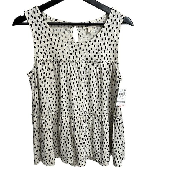  Style & Co. Sleeveless Tiered Polka Dot Top Womens Small White/Black Dune Dot - Picture 1 of 5
